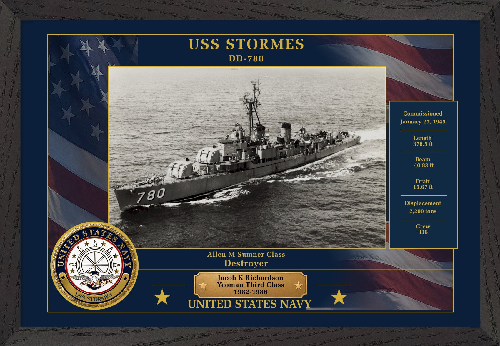 USS Stormes DD-780 Framed Patriotic Photo