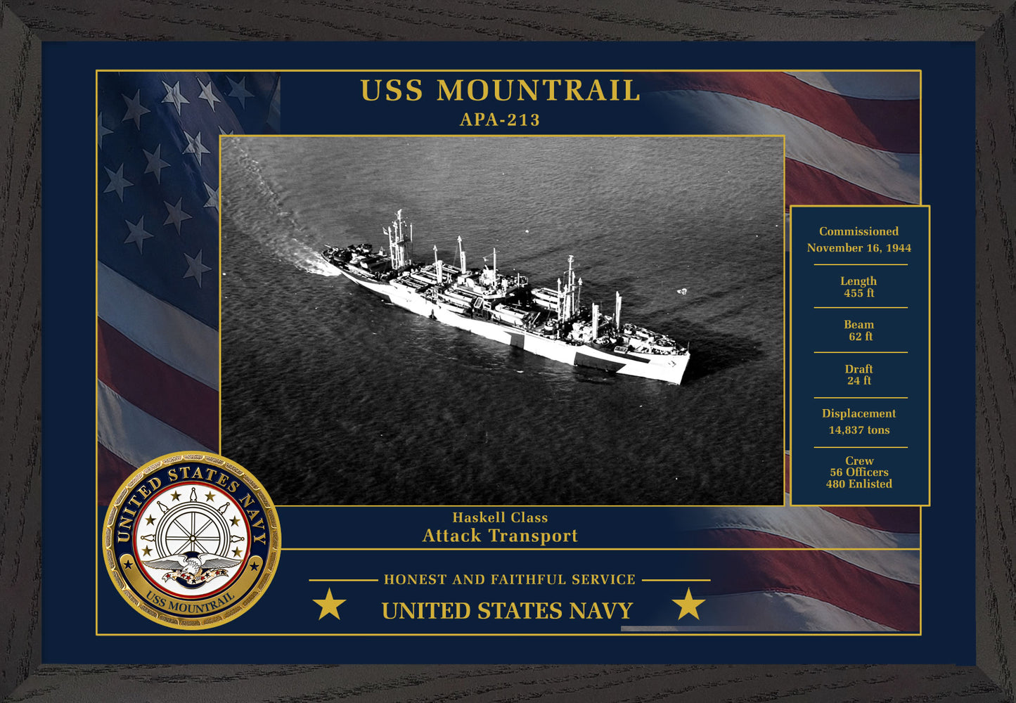 USS Mountrail APA-213 Framed Patriotic Photo