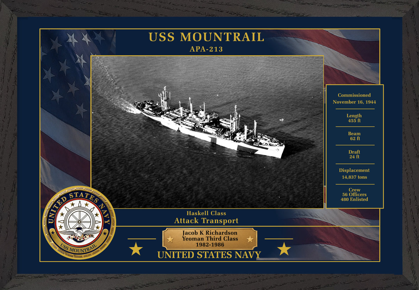 USS Mountrail APA-213 Framed Patriotic Photo
