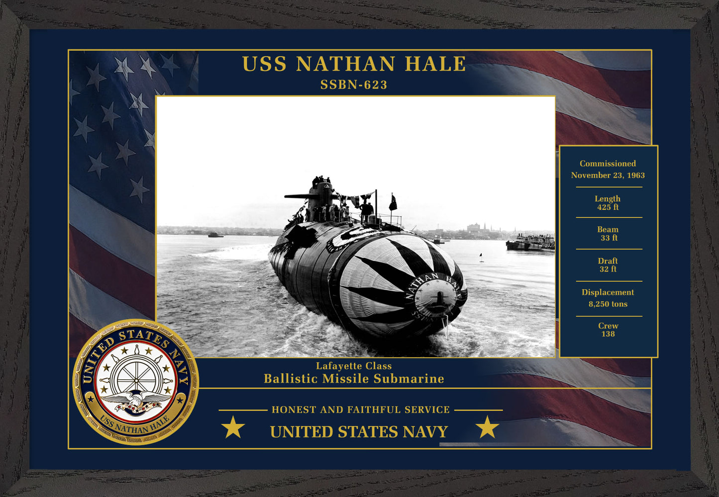 USS Nathan Hale SSBN-623 Framed Patriotic Photo