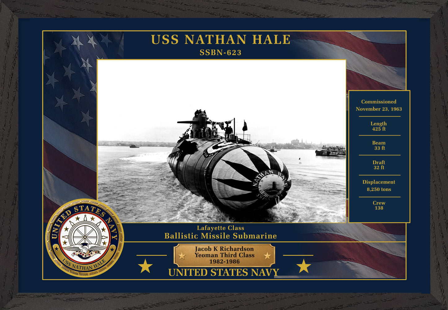 USS Nathan Hale SSBN-623 Framed Patriotic Photo
