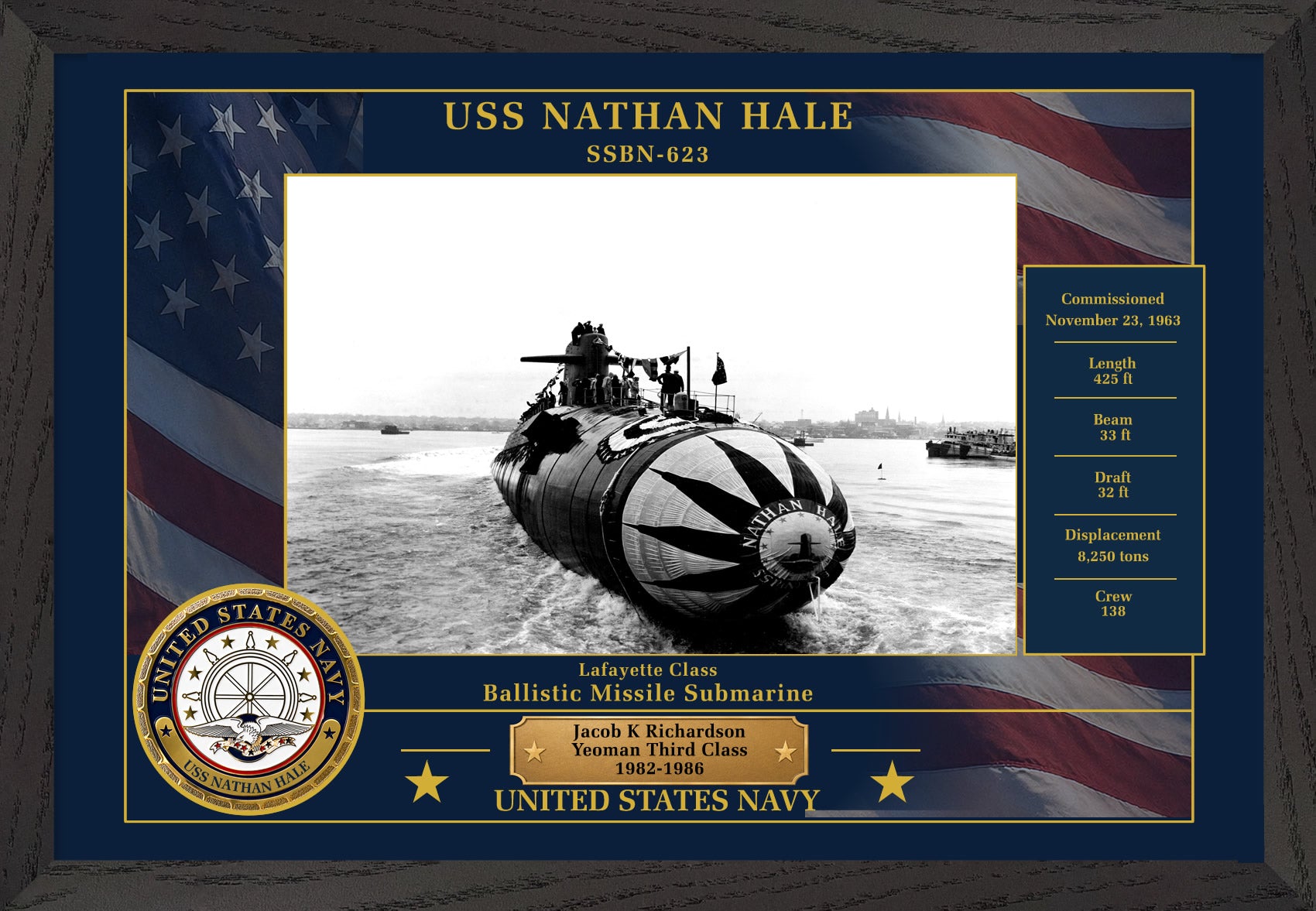 USS Nathan Hale SSBN-623 Framed Patriotic Photo
