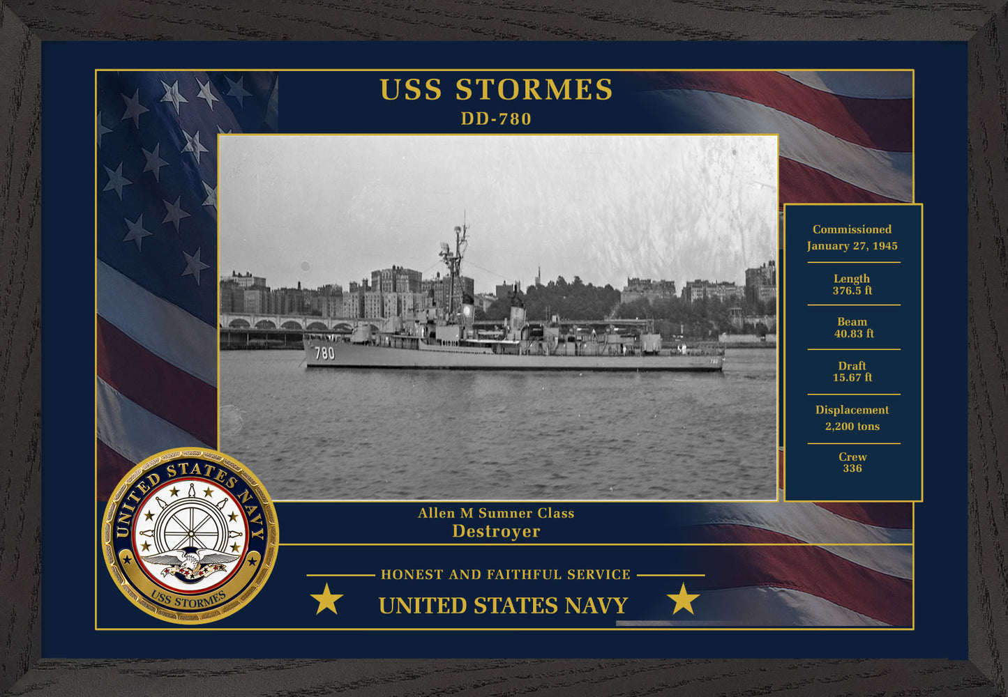 USS Stormes DD-780 Framed Patriotic Photo