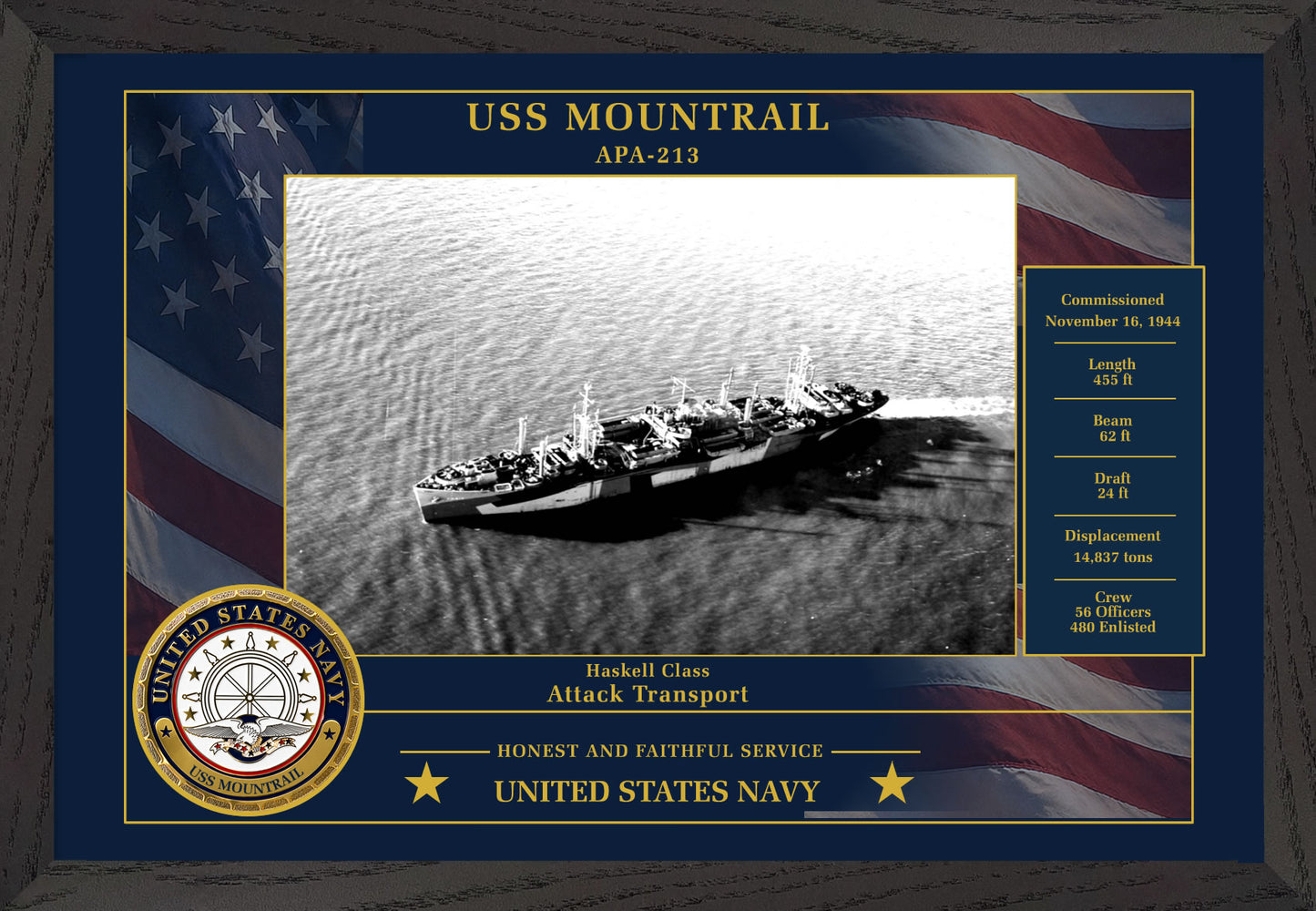 USS Mountrail APA-213 Framed Patriotic Photo