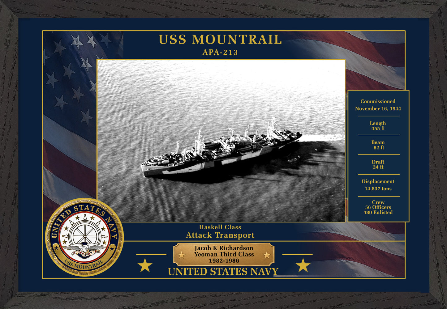 USS Mountrail APA-213 Framed Patriotic Photo