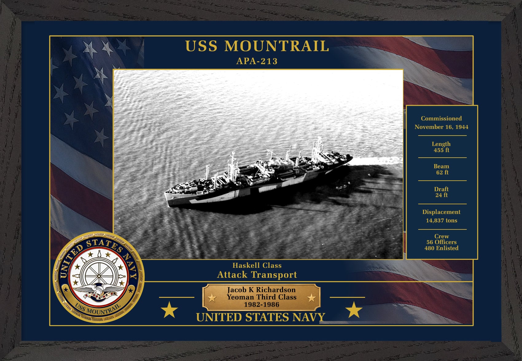 USS Mountrail APA-213 Framed Patriotic Photo