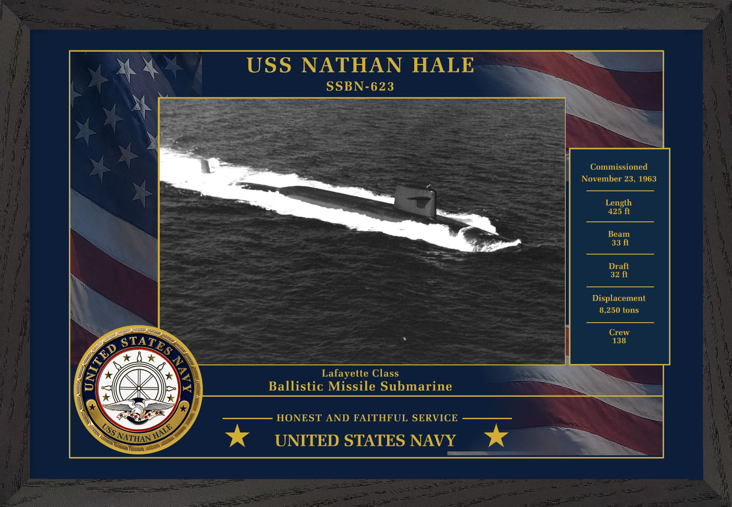 USS Nathan Hale SSBN-623 Framed Patriotic Photo