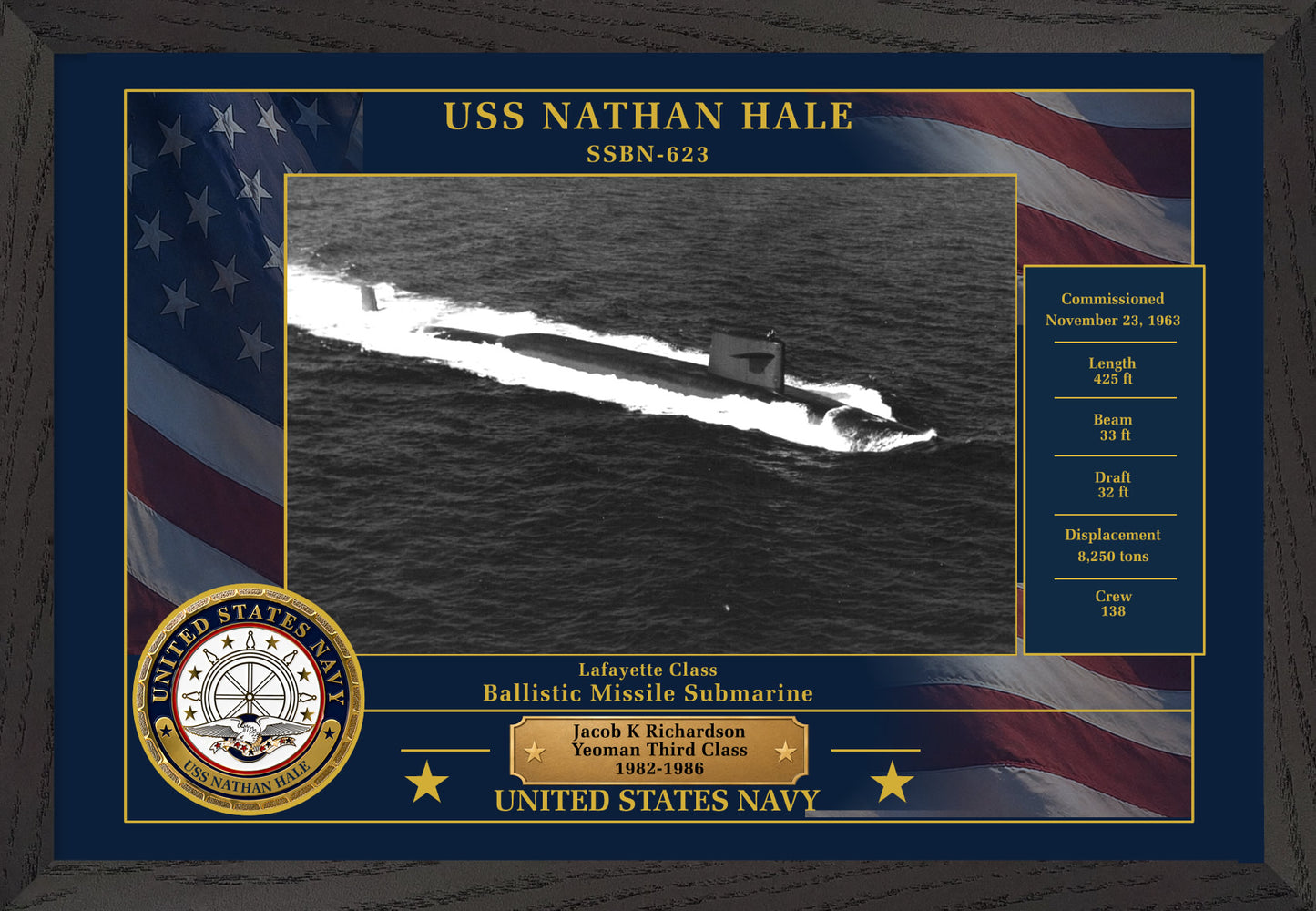 USS Nathan Hale SSBN-623 Framed Patriotic Photo