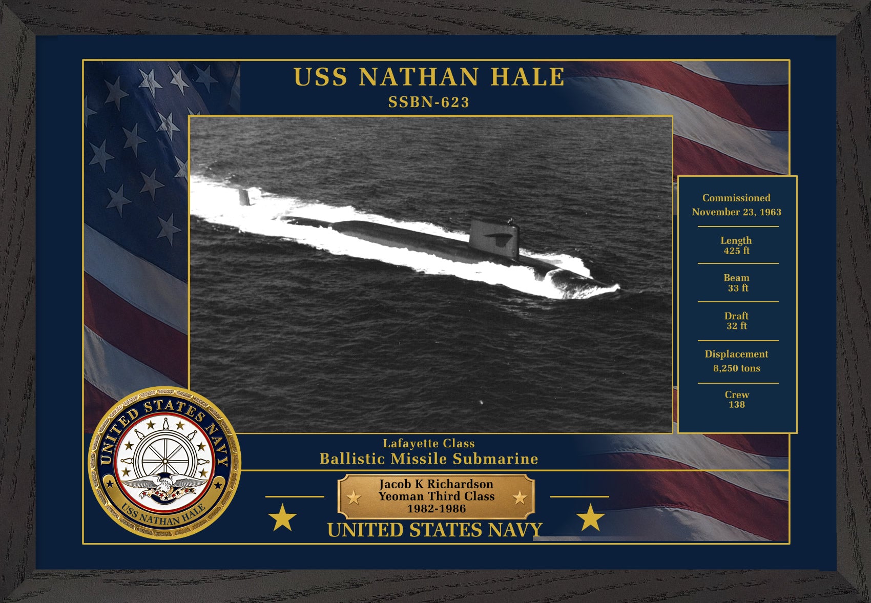 USS Nathan Hale SSBN-623 Framed Patriotic Photo