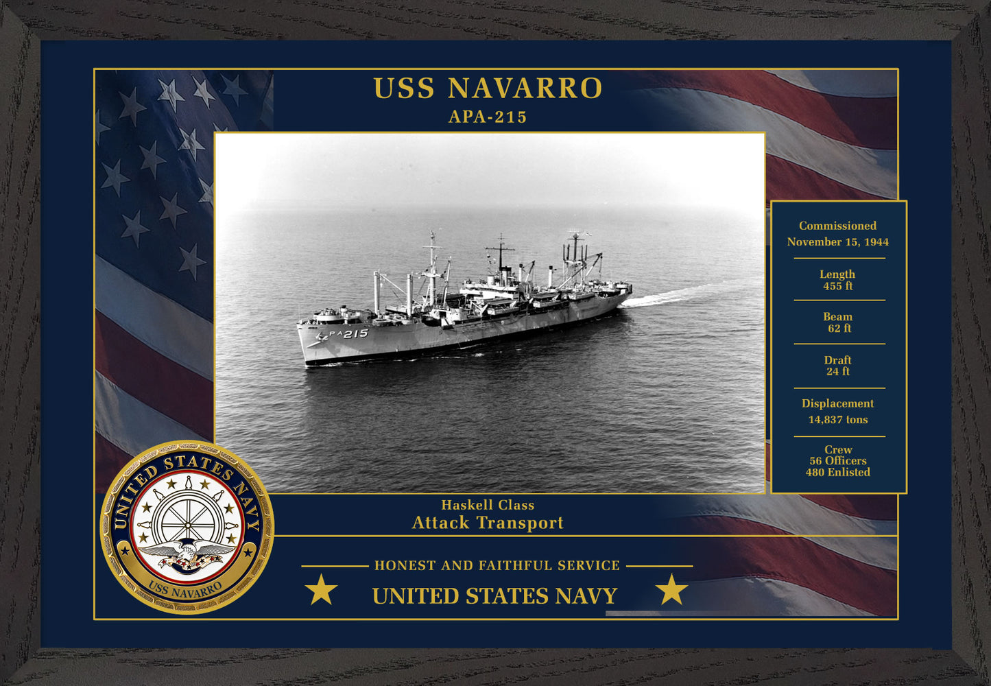 USS Navarro APA-215 Framed Patriotic Photo