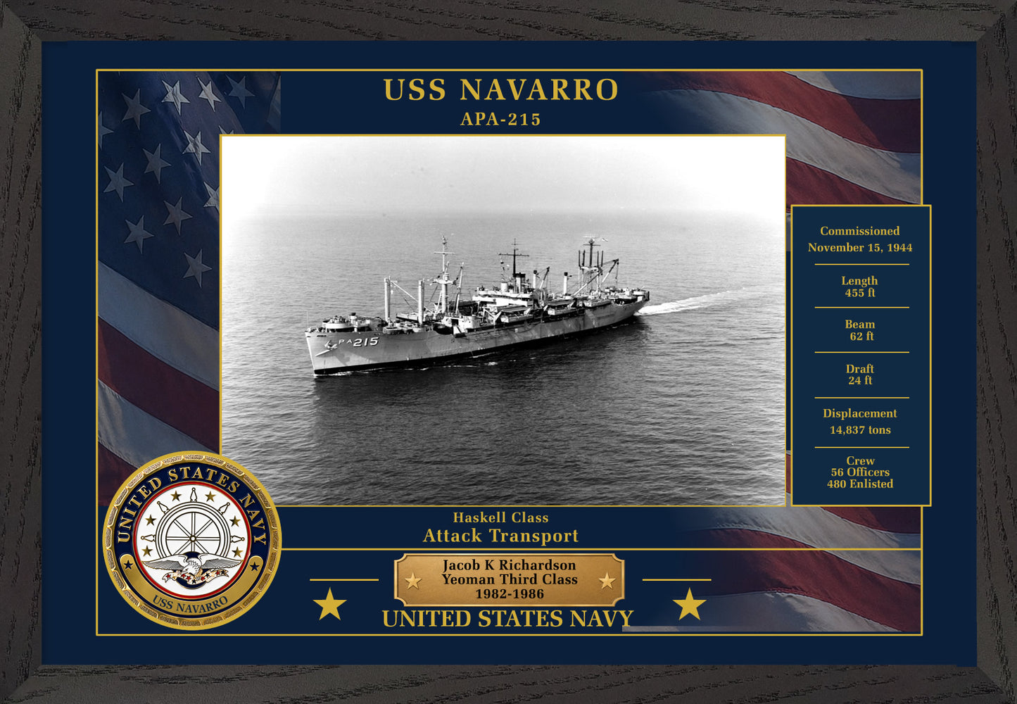 USS Navarro APA-215 Framed Patriotic Photo