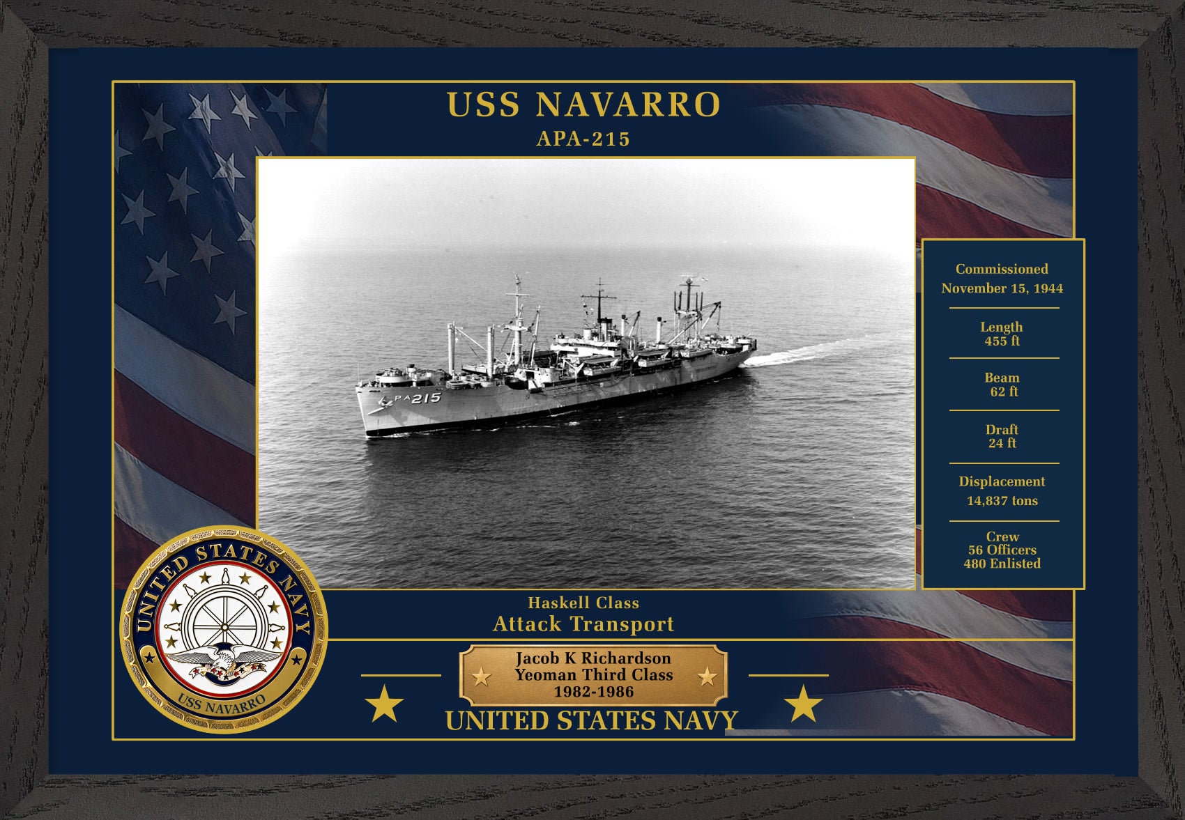 USS Navarro APA-215 Framed Patriotic Photo