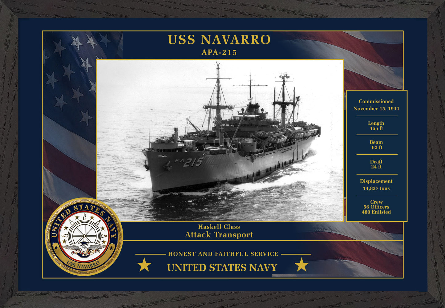 USS Navarro APA-215 Framed Patriotic Photo