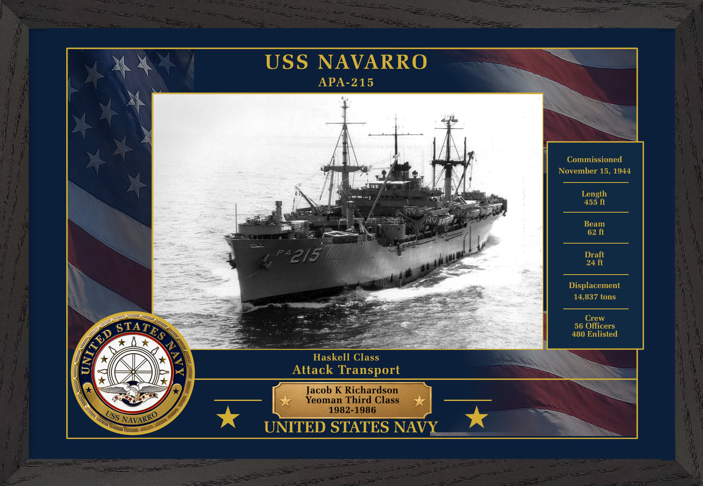 USS Navarro APA-215 Framed Patriotic Photo