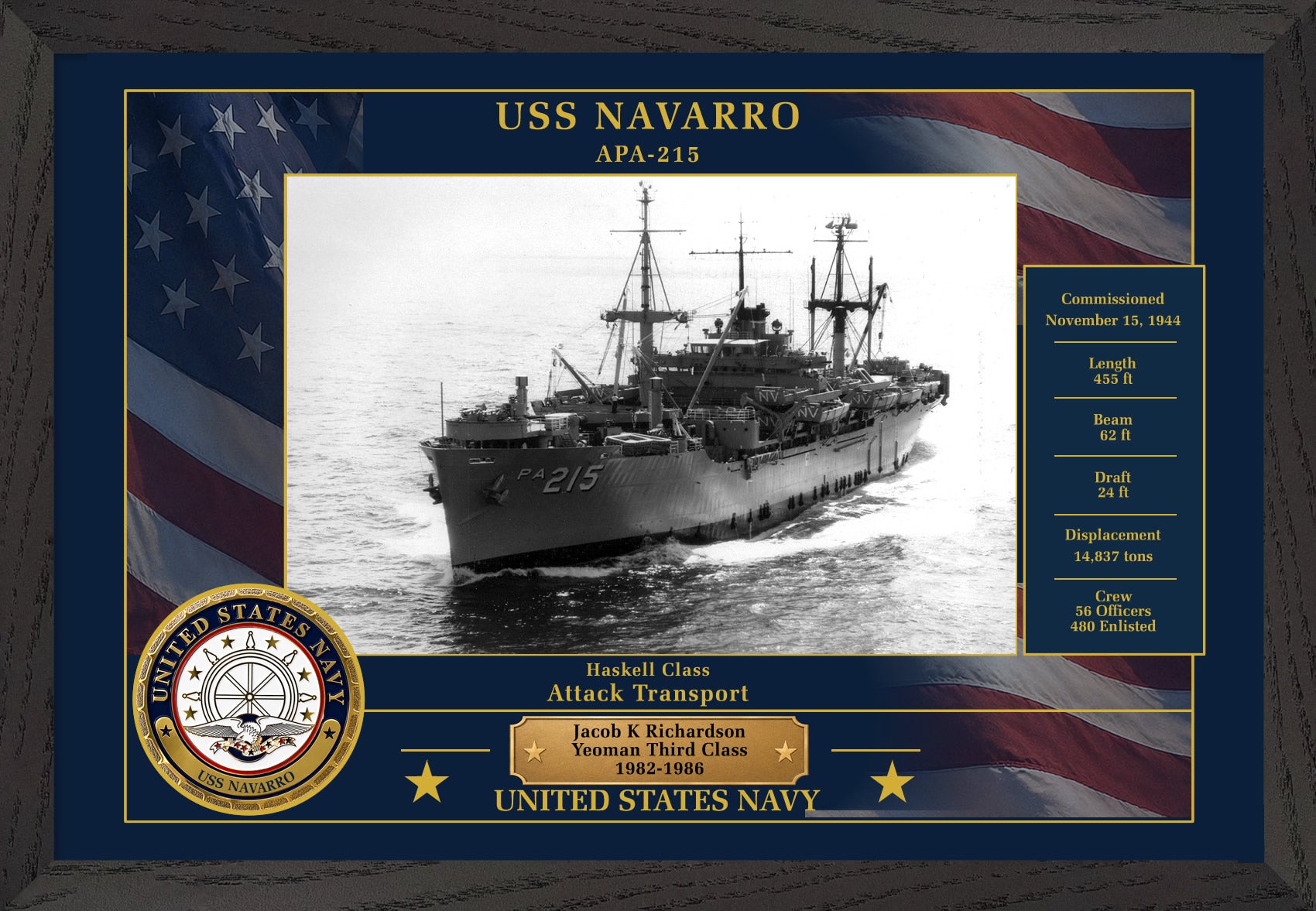USS Navarro APA-215 Framed Patriotic Photo