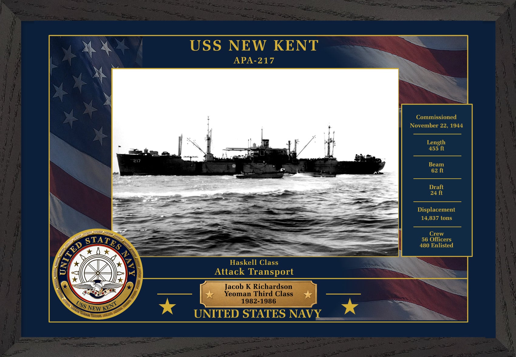 USS New Kent APA-217 Framed Patriotic Photo