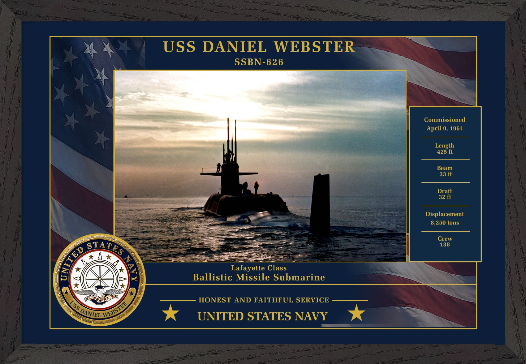 USS Daniel Webster SSBN-626 Framed Patriotic Photo