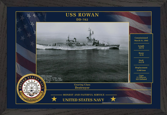 USS Rowan DD-782 Framed Patriotic Photo