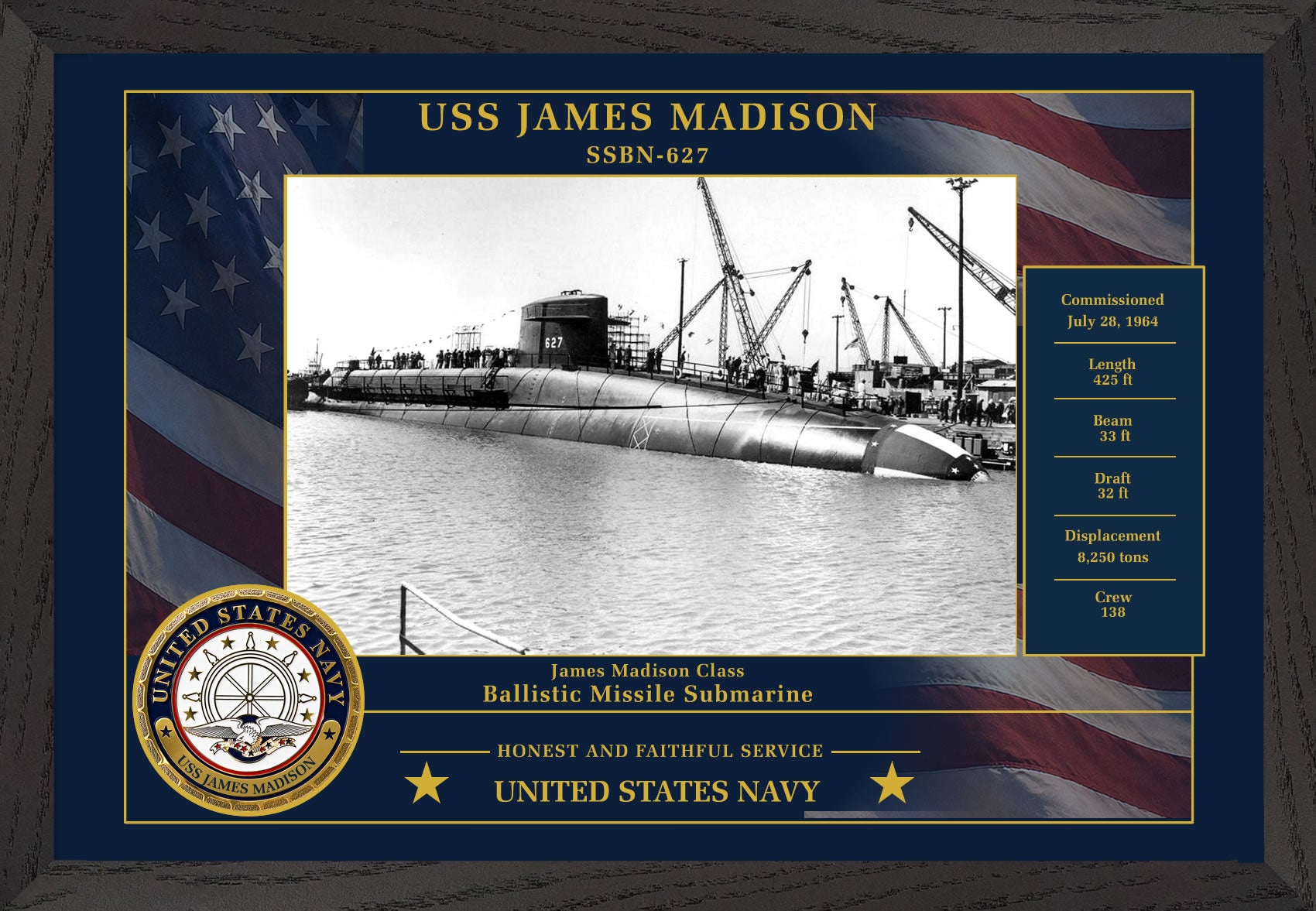 USS James Madison SSBN-627 Framed Patriotic Photo