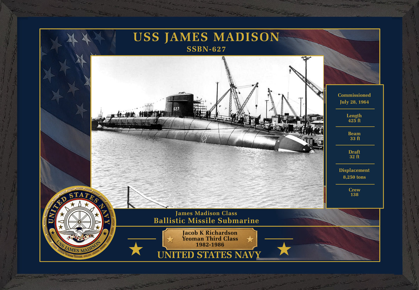 USS James Madison SSBN-627 Framed Patriotic Photo
