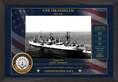 USS Okanogan APA-220 Framed Patriotic Photo