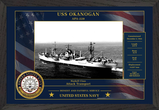 USS Okanogan APA-220 Framed Patriotic Photo