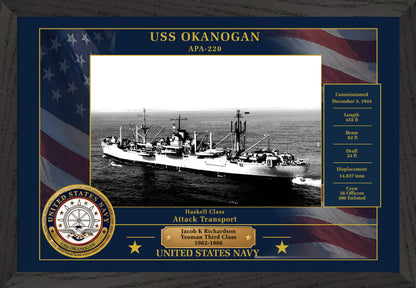 USS Okanogan APA-220 Framed Patriotic Photo