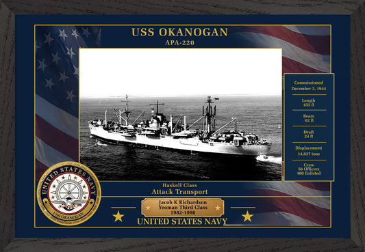 USS Okanogan APA-220 Framed Patriotic Photo