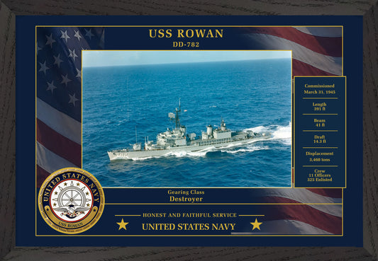 USS Rowan DD-782 Framed Patriotic Photo