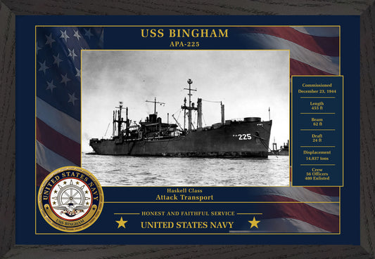 USS Bingham APA-225 Framed Patriotic Photo