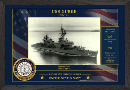 USS Gurke DD-783 Framed Patriotic Photo