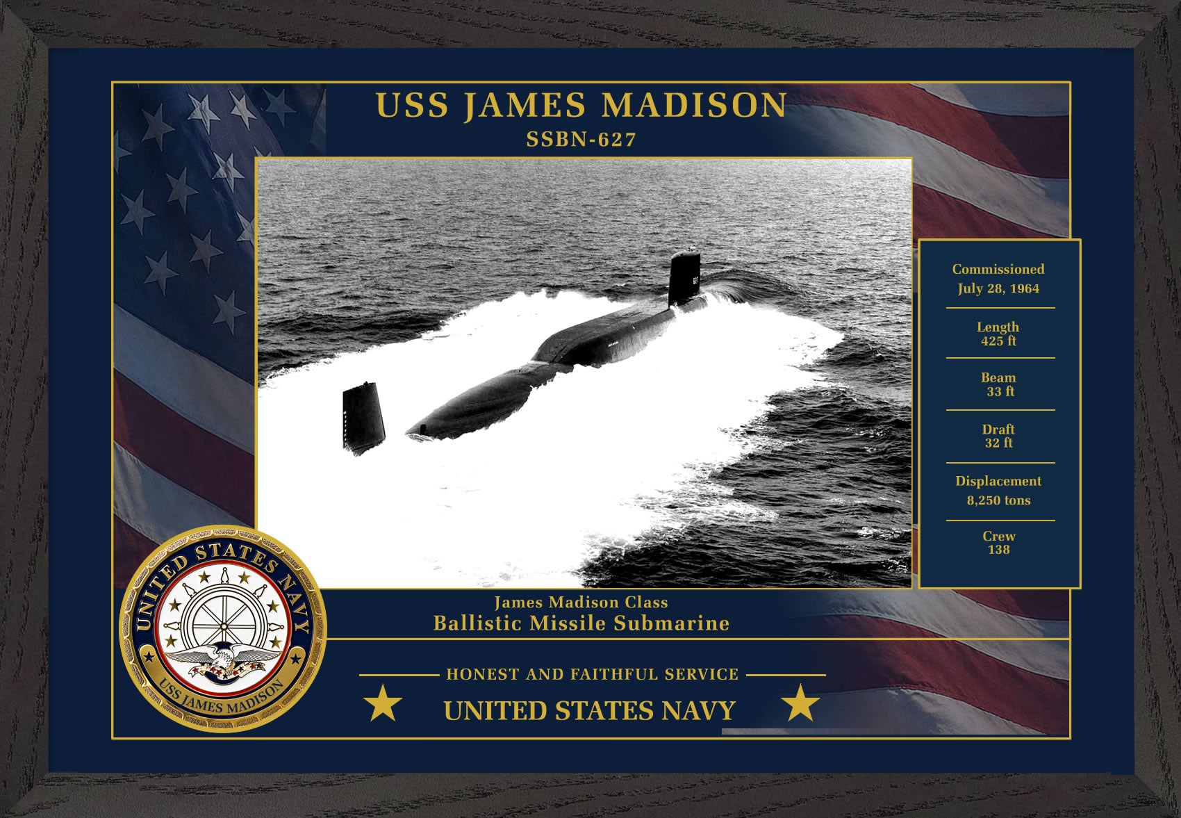 USS James Madison SSBN-627 Framed Patriotic Photo
