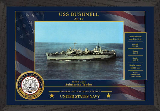 USS Bushnell AS-15 Framed Patriotic Photo