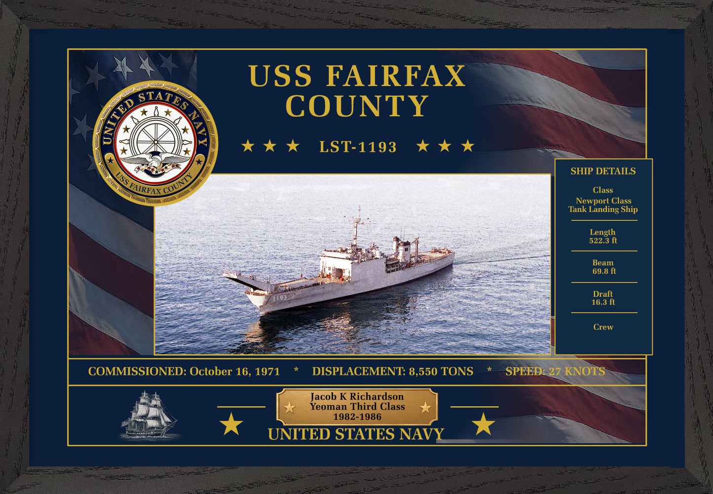 USS Fairfax County LST-1193 Framed Patriotic Art