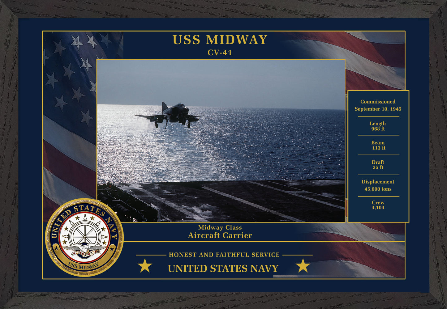 USS Midway CV-41 Framed Patriotic Photo