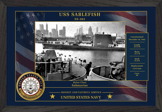 USS Sablefish SS-303 Framed Patriotic Photo