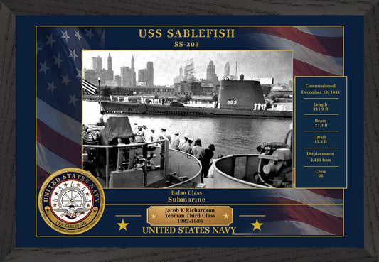 USS Sablefish SS-303 Framed Patriotic Photo