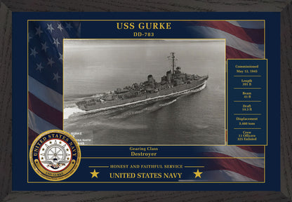 USS Gurke DD-783 Framed Patriotic Photo