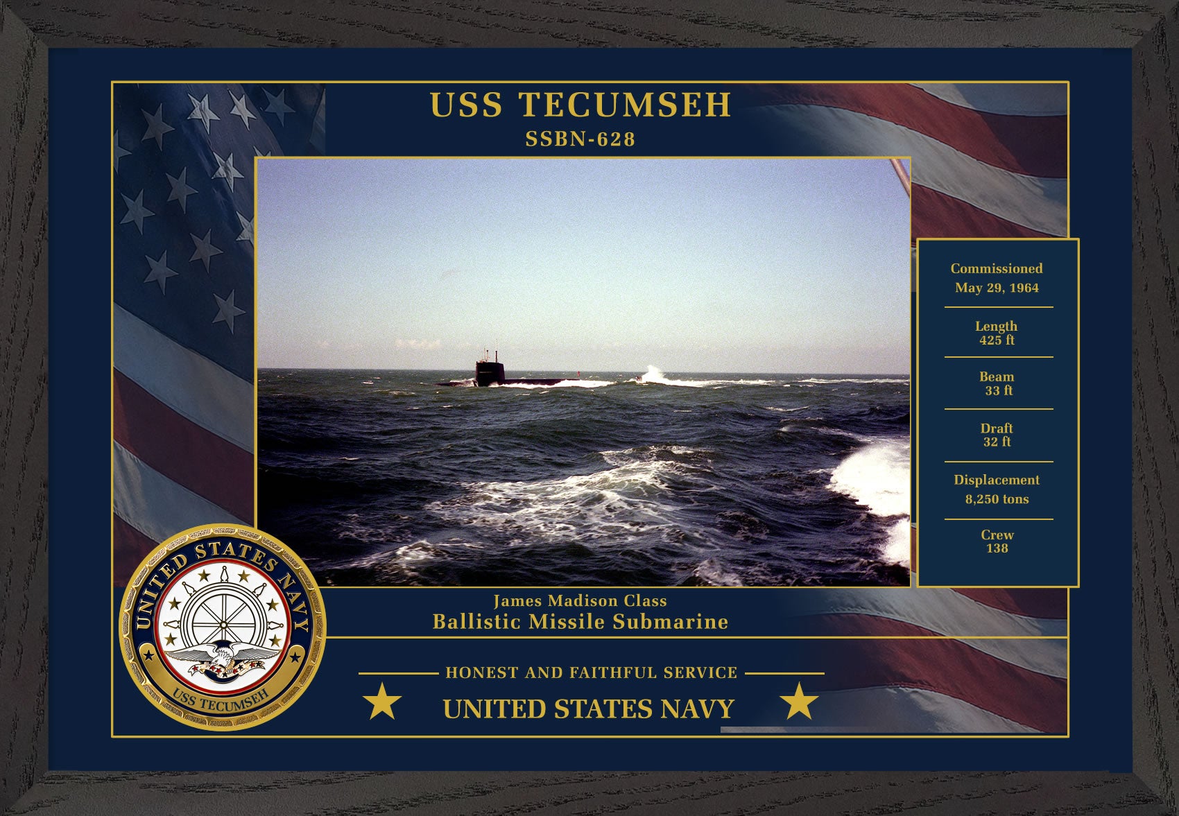 USS Tecumseh SSBN-628 Framed Patriotic Photo