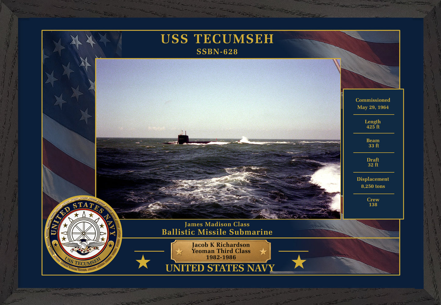 USS Tecumseh SSBN-628 Framed Patriotic Photo