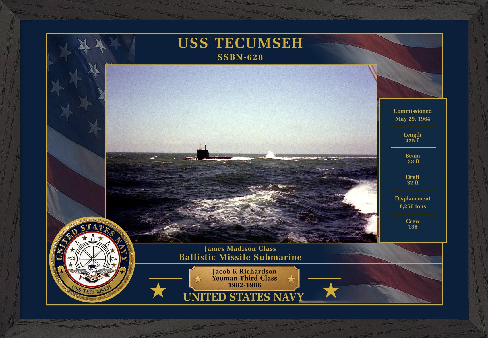USS Tecumseh SSBN-628 Framed Patriotic Photo