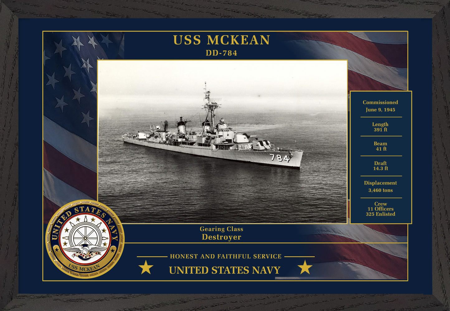USS Mckean DD-784 Framed Patriotic Photo