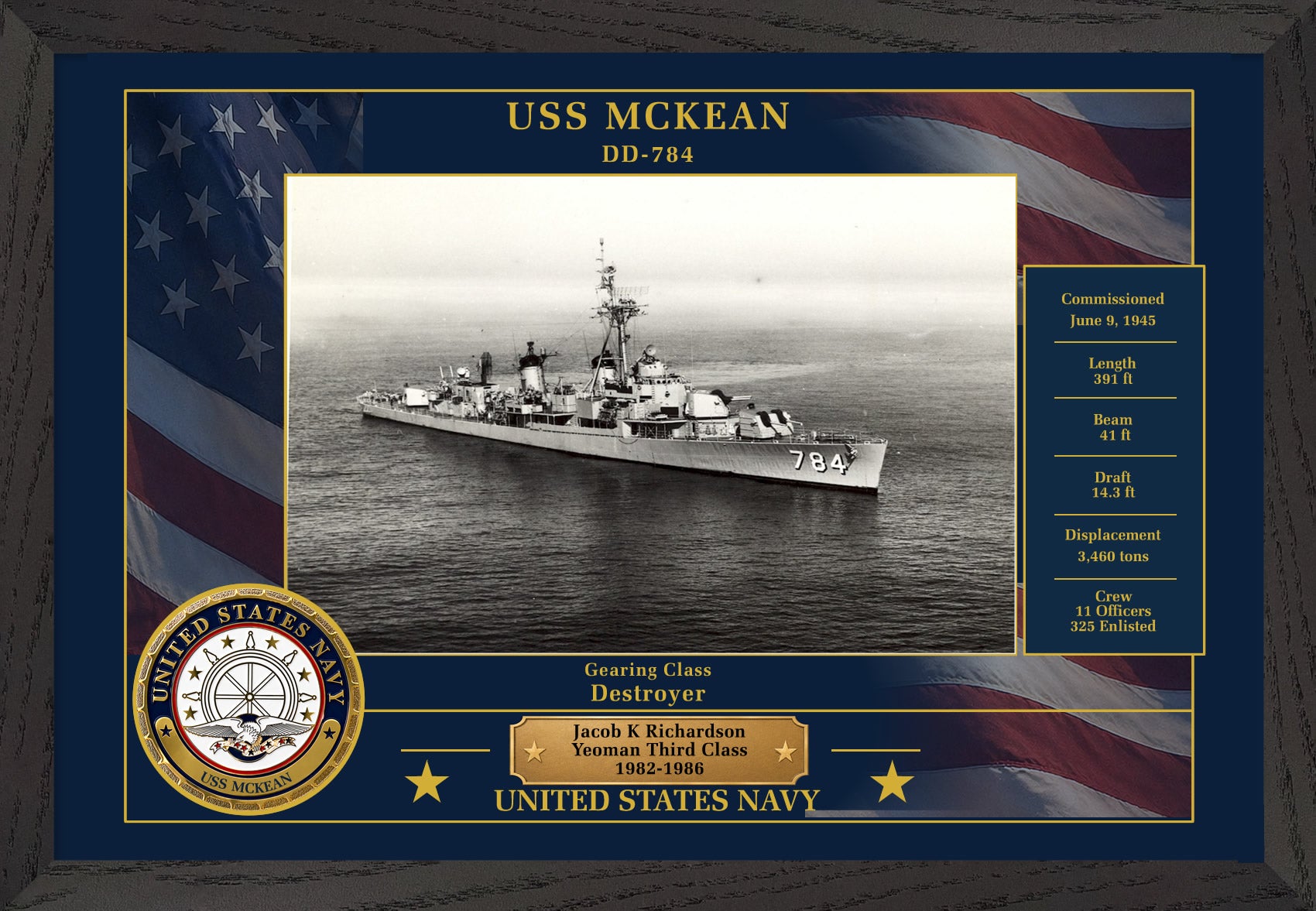 USS Mckean DD-784 Framed Patriotic Photo