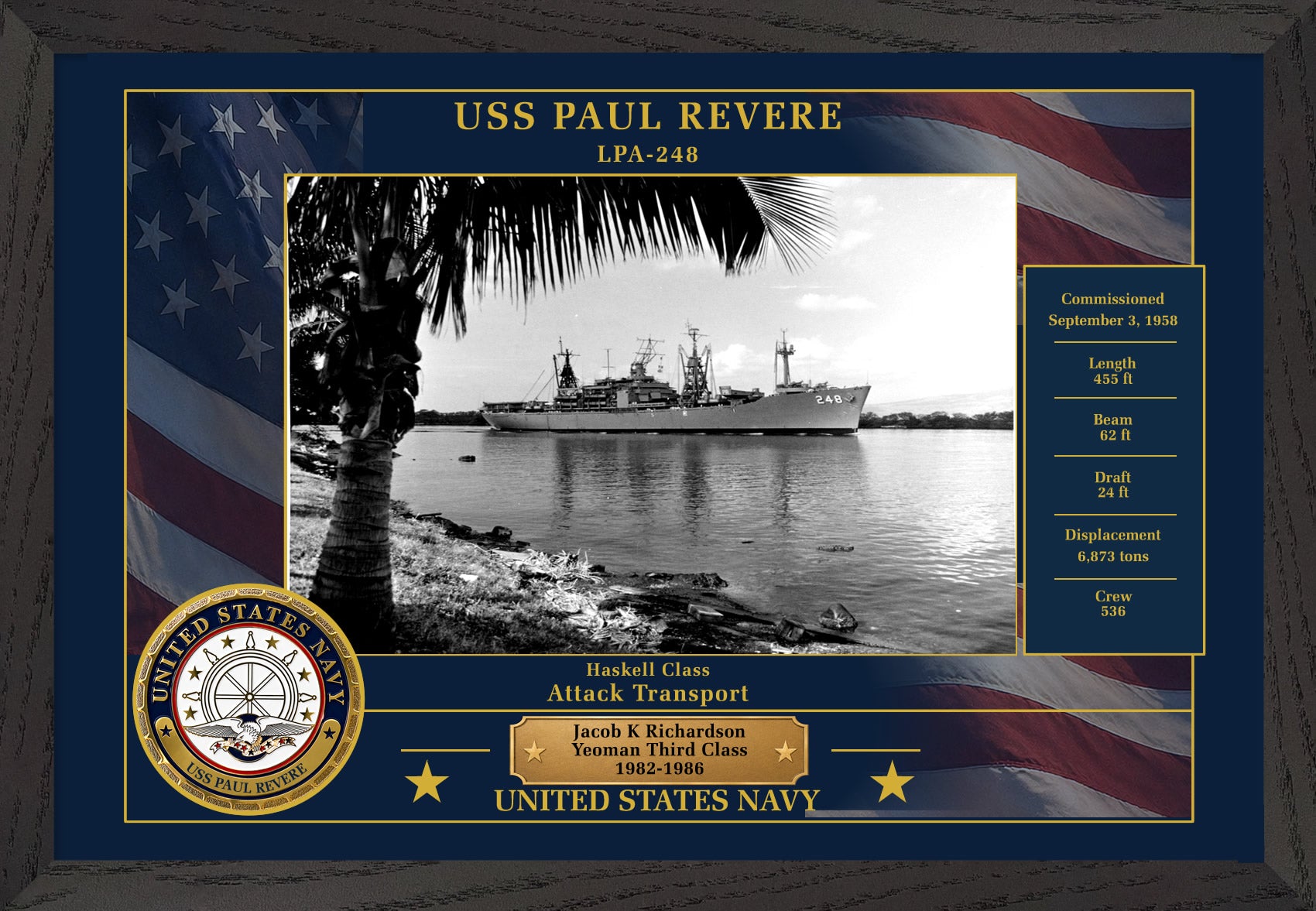 USS Paul Revere LPA-248 Framed Patriotic Photo
