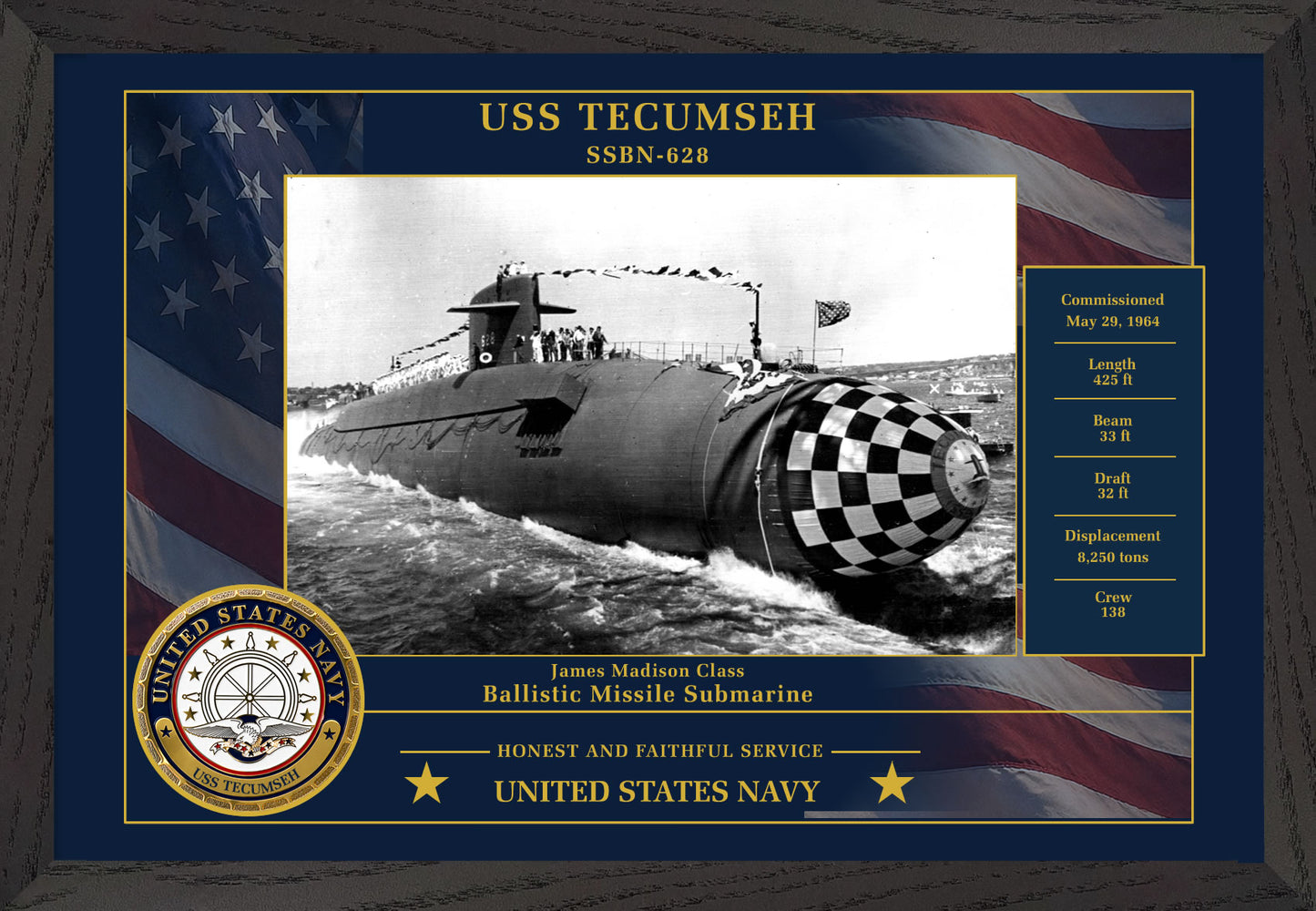 USS Tecumseh SSBN-628 Framed Patriotic Photo