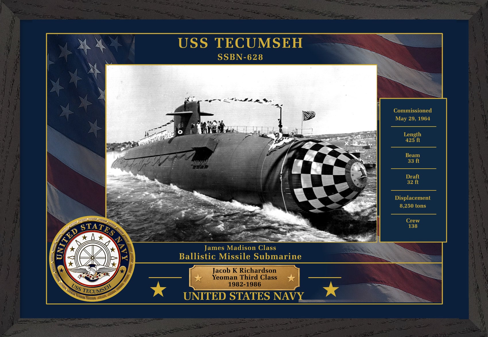 USS Tecumseh SSBN-628 Framed Patriotic Photo