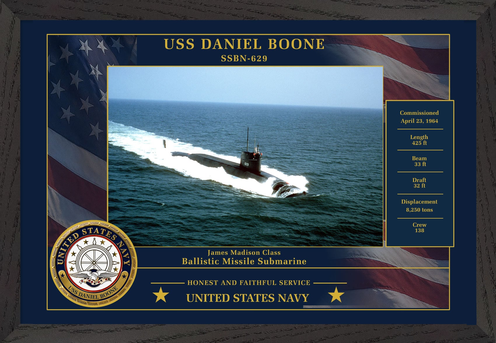 USS Daniel Boone SSBN-629 Framed Patriotic Photo