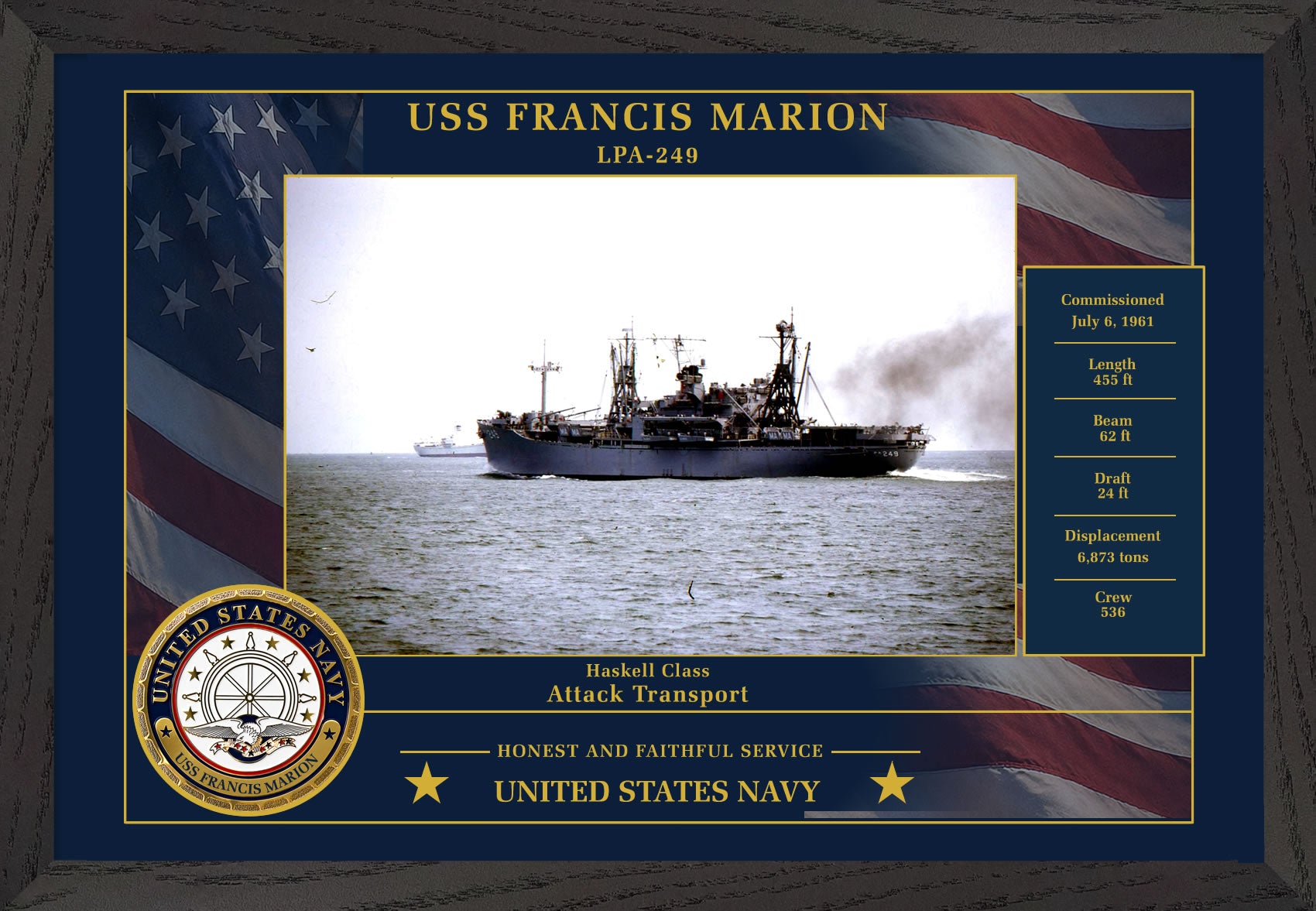 USS Francis Marion LPA-249 Framed Patriotic Photo
