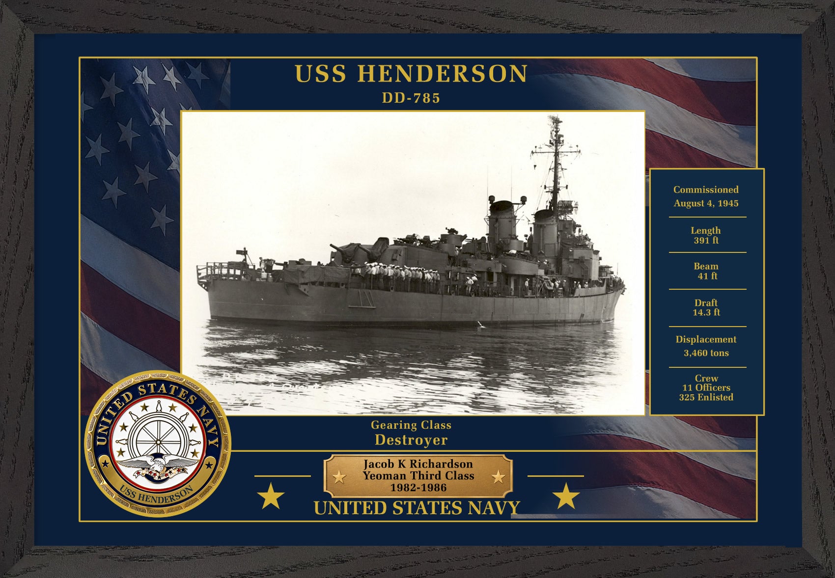 USS Henderson DD-785 Framed Patriotic Photo