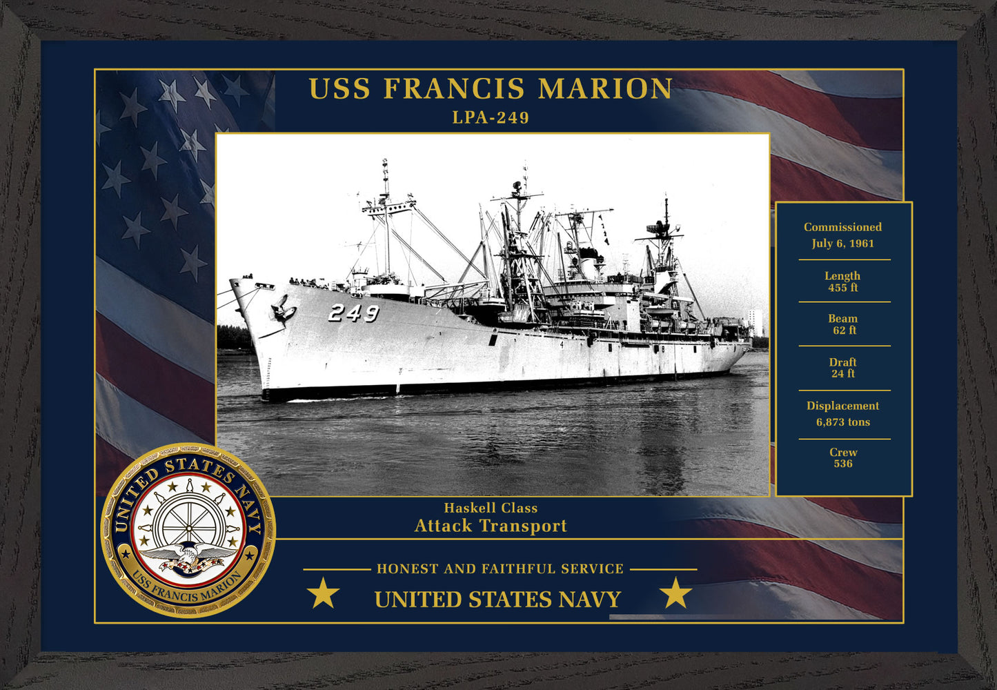 USS Francis Marion LPA-249 Framed Patriotic Photo